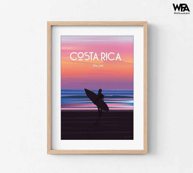 Costa Rica Travel Poster Print, Surfer Wall Art, Framed immagine 6