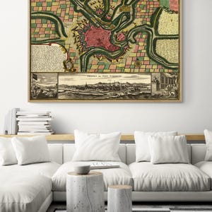 Luxemburg The fortress and Town 1730, Antique European Medieval Poster, Historic Wall Art, History Of Europe Wall Art, Rustic history Print