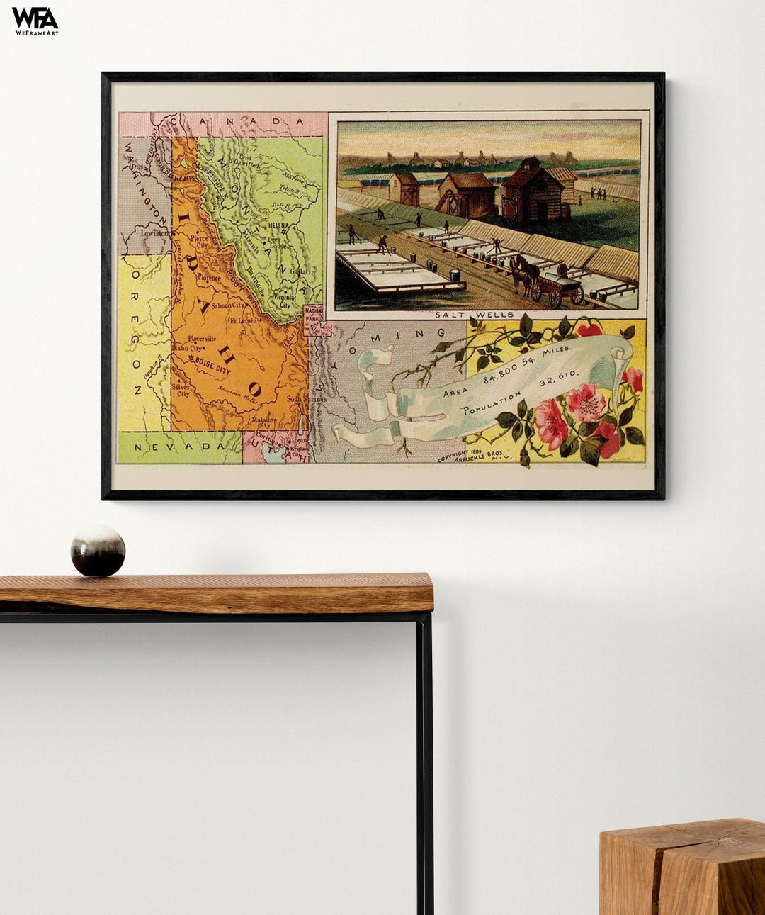 Framed Vintage Idaho Map Art Print, Gem State Wall Decor - Etsy
