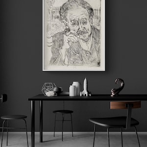 Dr. Gachet by Vincent Van Gogh, Classic Paintings Print, Famous Portraits Print, Black and White Portrait, Sketch Wall Art, Van Gogh Sketch