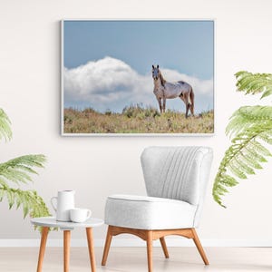 Framed White Horse Wall Art for Farmhouse or Office, Rustic Western Decor Gift for Horse Lover or Grandma