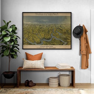 Birds eye view of Kentucky and Tennessee 1862, Antique Kentucky Poster, Vintage Tennessee Decor, Rustic Living Room Art, Fireplace Decor