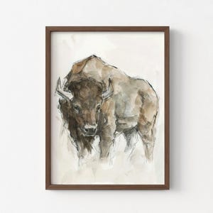 American Buffalo Watercolor Print, Farmhouse Animal Wall Art image 8