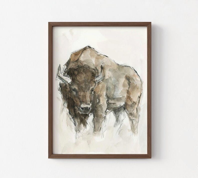 American Buffalo Watercolor Print, Farmhouse Animal Wall Art image 8