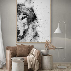 Black and White Wolf Painting Print, Framed Wolf Watercolor Print, Wolf Wall Art, Framed Wall Art, Oversized Wall Art, Large Wall Art