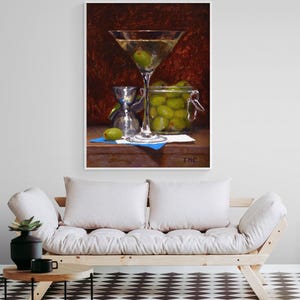 Dirty Martini by Todd M. Casey, Green Olives Drink Poster, Strong Martini Decor, Martini Glass Wall Art, Restaurant Bar Waiting Area Art