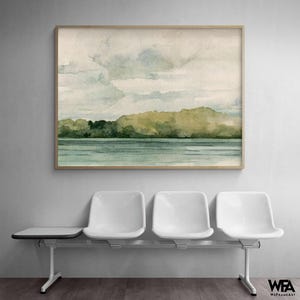 Riverside I by Emma Caroline, Framed Green Horizon Painting Print, Running River Art Print, Emerald Mountains Painting Print,Framed Wall Art