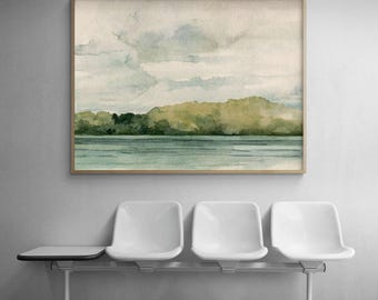 Riverside I by Emma Caroline, Framed Green Horizon Painting Print, Running River Art Print, Emerald Mountains Painting Print,Framed Wall Art