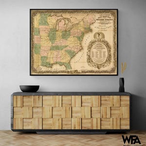 1858 Railroad Map of United States, Vintage Train History Art Print