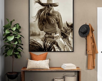 Windswept Horse Ride Cowgirl Photo