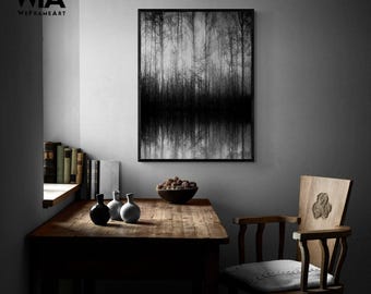 Black and White Misty Forest Photography Print, Framed Wall Art