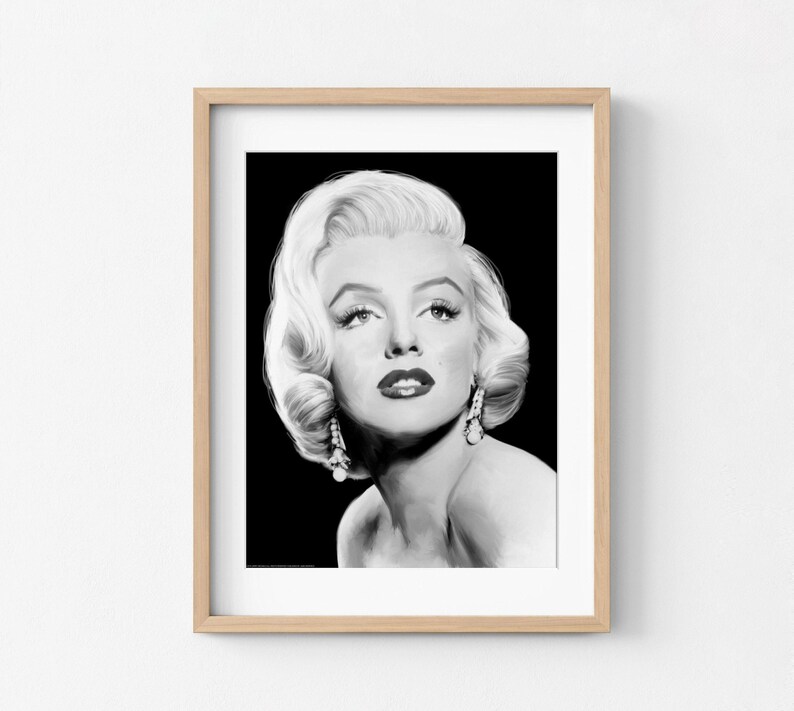 Marilyn Monroe Hollywood Art Print, Black and White Glamour image 7