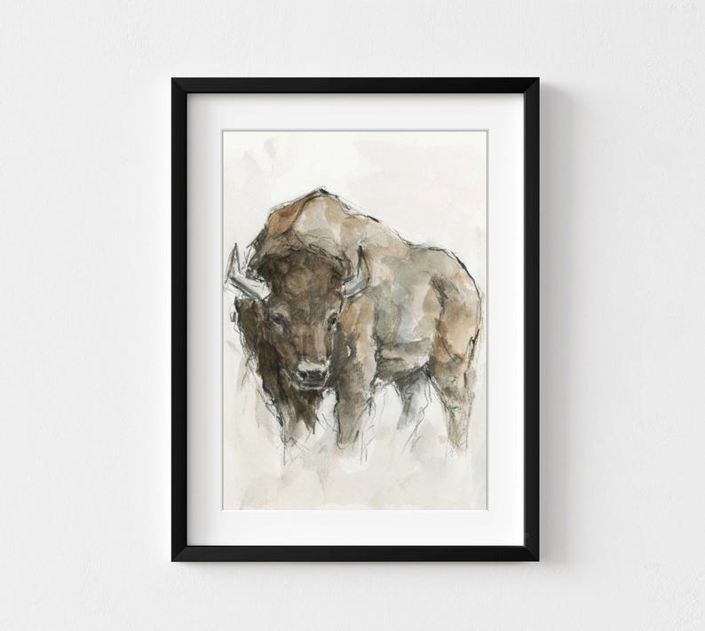 American Buffalo Watercolor Print, Farmhouse Animal Wall Art image 7
