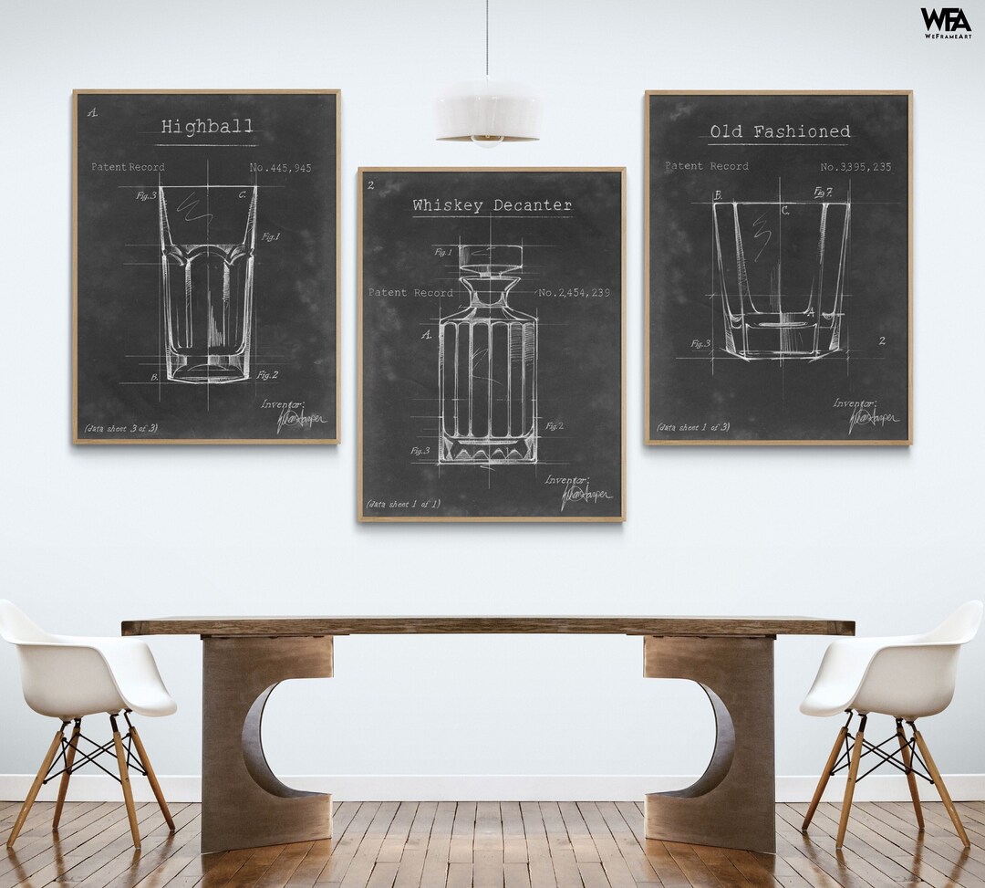 Barware Blueprint I, II and VII by Ethan Harper, Set of 3 Whiskey Wall