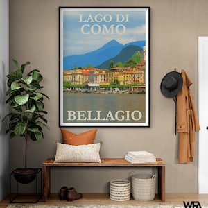 Lake Como Italy Travel Poster, Europe Travel Decor, European Artwork, Small Cabin Poster Print, Framed Summer Chalet Wall Art