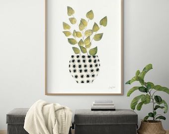 Herb Garden IV Print, Botanical Leaves in Pot, Framed Wall Art