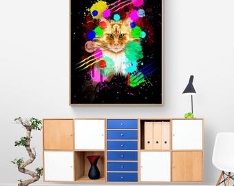 Weird Cat Art Print, Funny Feline Poster, Framed Pet Wall Art