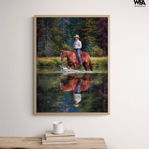 Cowboy Painting Print, Framed Landscape Print, Rodeo Artwork Wall Decor, Western Decoration Print, Modern Farmhouse Decor, Framed Wall Art
