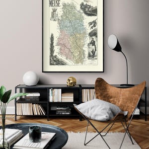 Meuse Region France - Migeon 1869, French Region Map Poster Print, Old Map Of Meuse Print, France Wall Decor, French Map Wall Decor