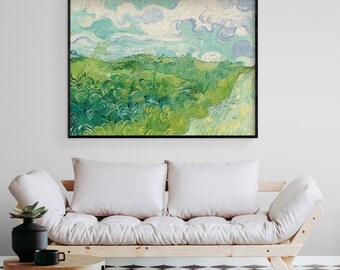 Van Gogh Green Wheat Fields Framed Art Print, Landscape Wall Decor