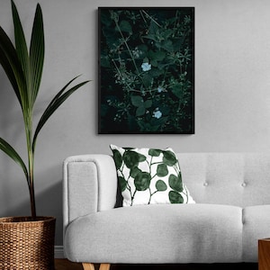 White Flowers Photography, Framed Flowers Photo, Dark Leaves Print, Framed Plants Photography, Floral Wall Art, Oversized Wall Art