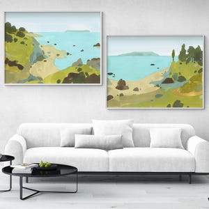 Coastal Inlet I and II by Jacob Green, Tropical Beach House Decor, Seaside Hotel Room Wall Art, Oceanside Painting Poster, Chalet Wall Art