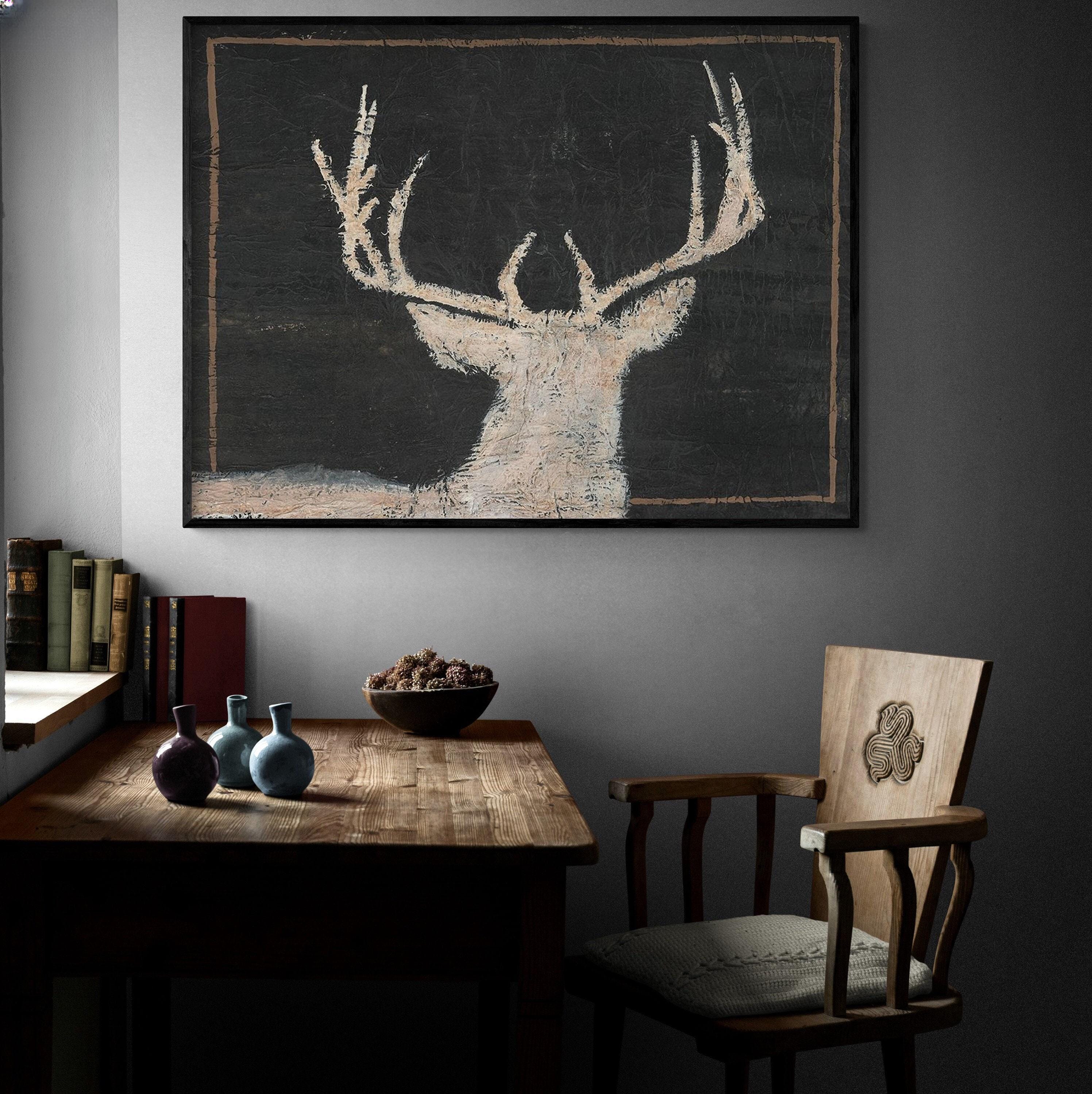 Brow Tine Deer II by Regina Moore, Rustic Deer Decor, Chalkboard Wall Art, Animal Poster Print, Framed Animal Gift Idea Poster