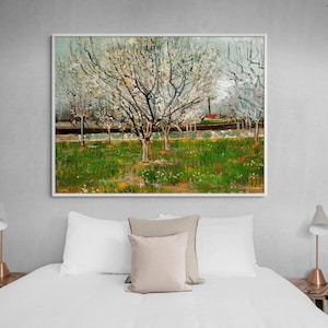 Orchard in Blossom Van Gogh Painting Print, Framed Van Gogh Apricot Trees Prints, Vincent Van Gogh Flower Tree Painting, Framed Wall Art
