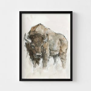 American Buffalo Watercolor Print, Farmhouse Animal Wall Art image 6