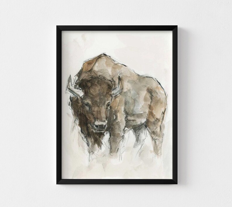 American Buffalo Watercolor Print, Farmhouse Animal Wall Art image 6