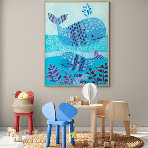 Ocean Blue by Kim Conway, Baby Whale Decor Idea, Nautical Nursery Decor, Blue Baby Room Decor Idea, Underwater Baby Whale Poster
