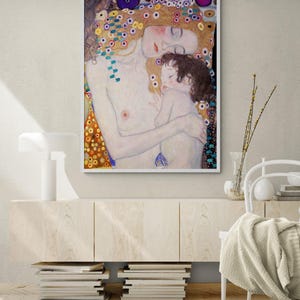 Mother and Chid by Gustav Klimt, Framed Motherhood Painting Print, Mom Holding Baby Art Print, Baby Wall Art, I Love Mom Art,Framed Wall Art
