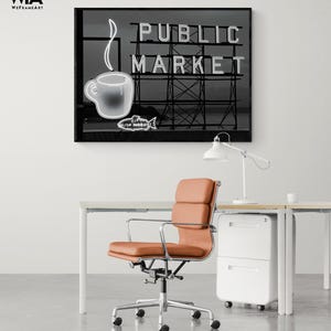 Seattle Icon Photography, Framed City Market Sign Print,Neon Sign Wall Decor,Seattle Photography Print,Public Market Seattle,Framed Wall Art