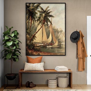 Rum Cay Sailboat Print, Rustic Coastal Wall Art by Malarz