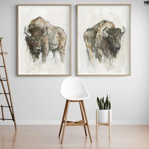 American Buffalo I & II by Ethan Harper, Set of 2 Buffalo Prints, Farm Animal Decor, Huge Buffalo Art, Western Art Print, Farmhouse Decor