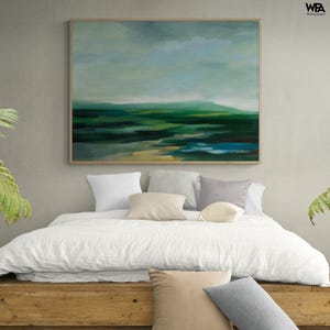 Impresión enmarcada de paisaje irlandés, pintura al óleo abstracta verde esmeralda