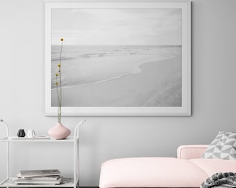 Black and White Beach Print, Minimalist Coastal Photography, Oversized Wall Art