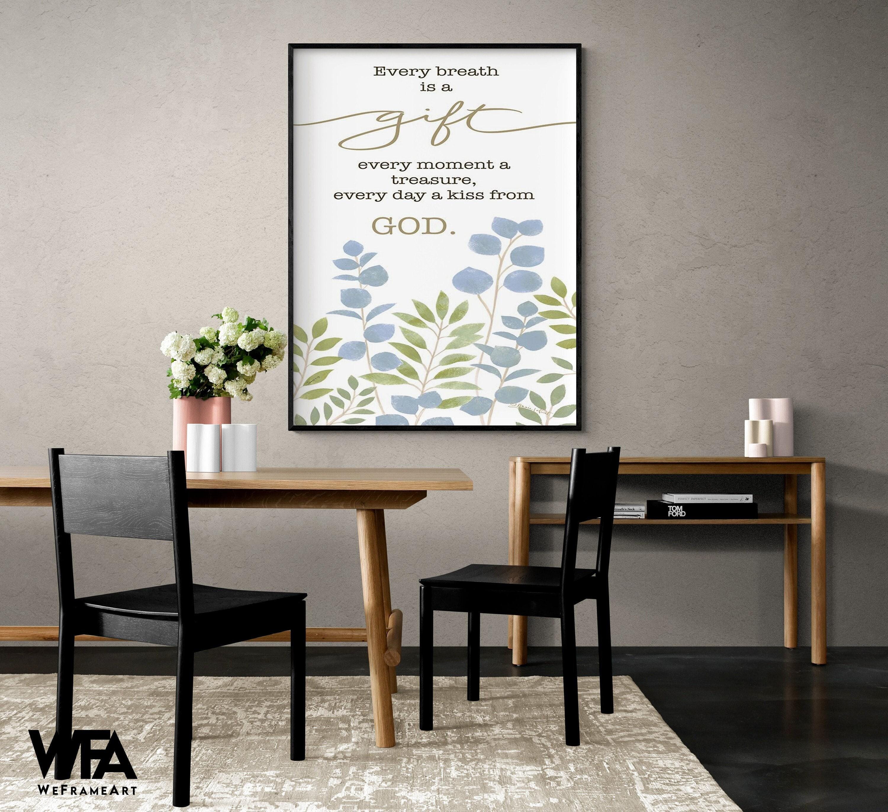Every Breath is a Gift, Christian Housewarming Gift Idea, God House Decor, Floral Religious Wall Decor, Framed Bible Art Print