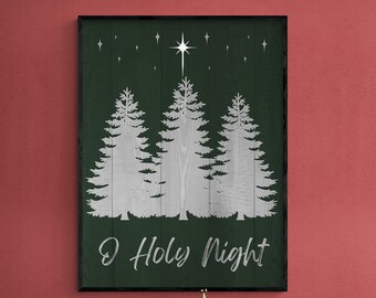 O Holy Night by Marcus Prime, White Pine Tree Living Room Decor, Festive House Art, Holiday Bedroom Decor Idea, Green Christmas Wall Art