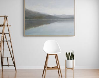 Framed Lake View Painting Print, Cold Tone Landscape, James Wiens Art