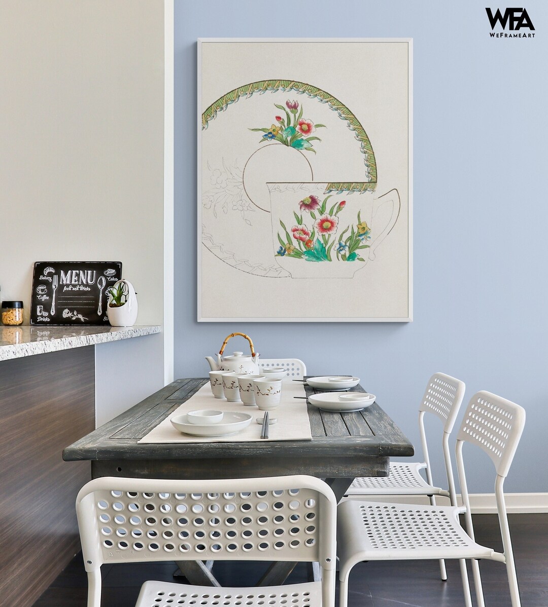 Tea Cup Wall Art Print, Cup and Saucer Wall Art, Framed Tea Theme Wall