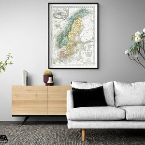 Europe Sweden Norway Denmark - Cortambert 1880, School Dorm Wall Decor, European Boarding School Decor, Denmark Map Print, Norway Poster