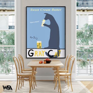 Gray Cat by Ken Bailey, Bakery Wall Art, Baker Kitchen Decor Idea, Butter Poster Print, Cat Kitchen Decor, Cat Owner Home Art