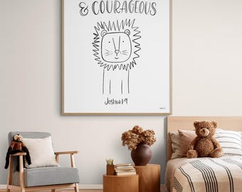 Be Strong And Courageous Print, Framed Joshua 1:9 Bible Verse Wall Print, Bible Quote Print, Kids Wall Art, Kids Playroom Decor