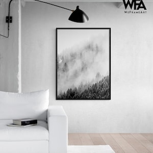 Wyoming Forest Photography Oversized Wall Art, Black and White Prints, Landscape Large Wall Art Decor, Forest Printable Wall Art Photo