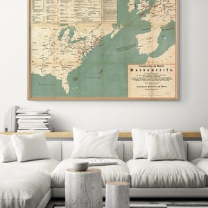 Immigration to North America 1853 by Vintage Maps, Immigration Lawyer Office Decor, Large Office Hallway Wall Decor, History Poster