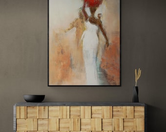 Silhouettes Africaines I by Chantal Parise, Framed Black Woman Oil Painting Print, African Art Print, Female Wall Decor, Framed Wall Art