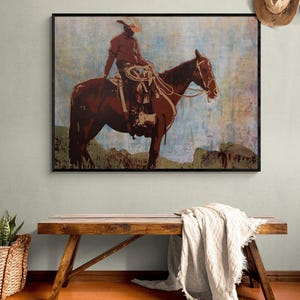 Cowboy Painting Print, Framed Western Art, Western Wall Art, Cowboy Wall Art, Horse Wall Art Print, Framed Wall Art, Oversized Wall Art