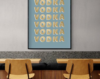 Vodka Sign Art Print, Gold Letter Bar Decor