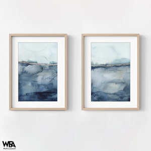 Set of 2 Abstract Watercolor Prints, Blue Watercolor Prints, Framed ...
